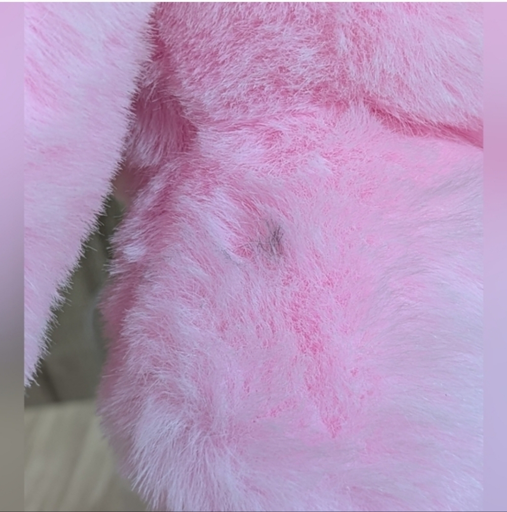 Vintage 80s Pink EASTER Bunny Stuffed Animal Plush Quilted Ears, Feet & Bow 25" - Picture 9 of 12